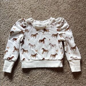 Janie and Jack Cream and Brown Horse Print Hoodie